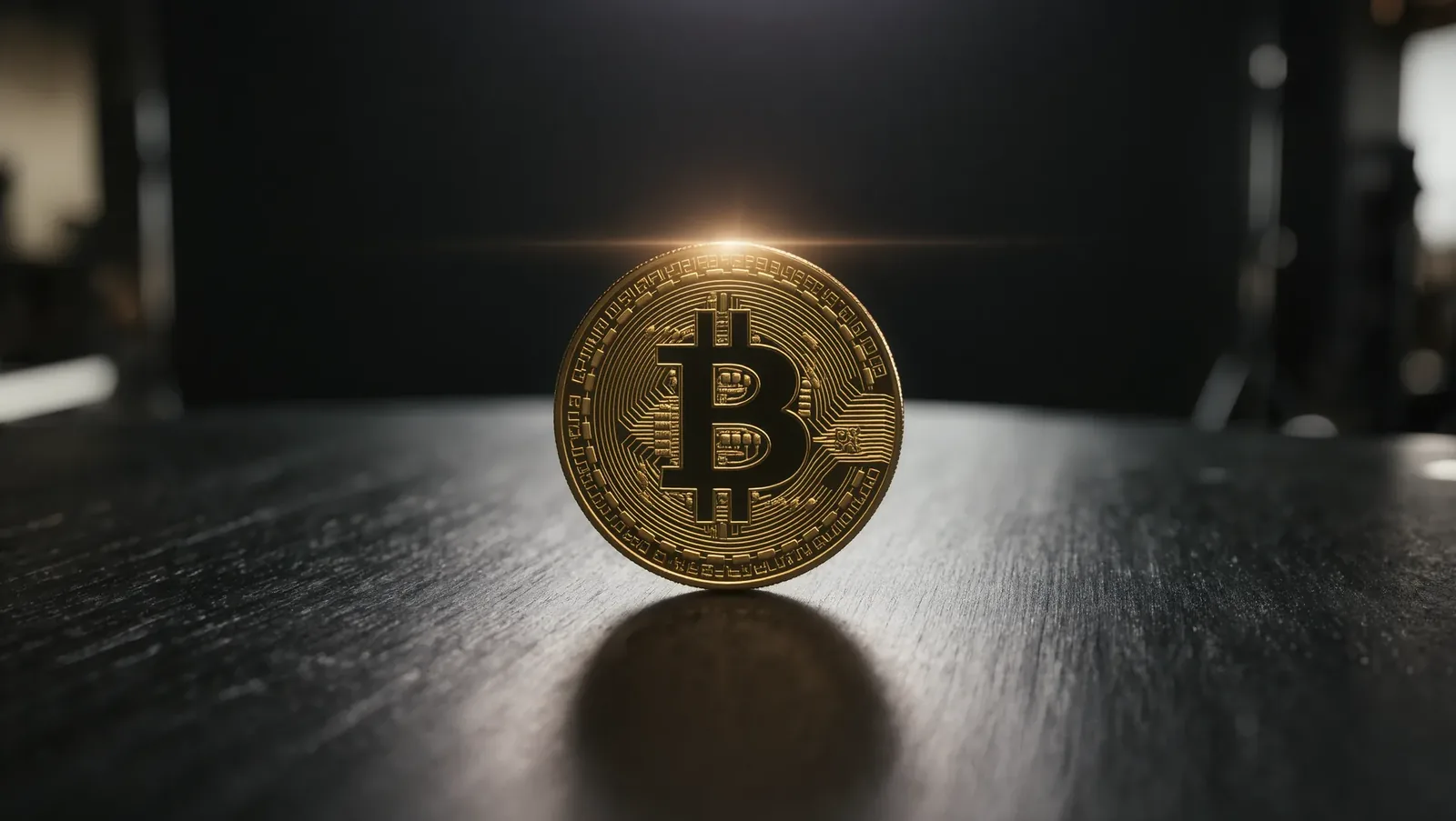 Illustration of a golden coin with the bitcoin sign in front of a blue data grid and rows of figures