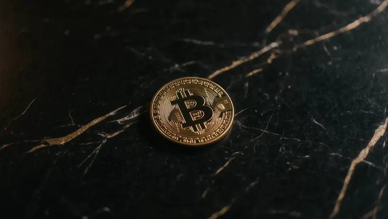 Illustration of a sharply jagged price line with a golden bitcoin coin in the foreground