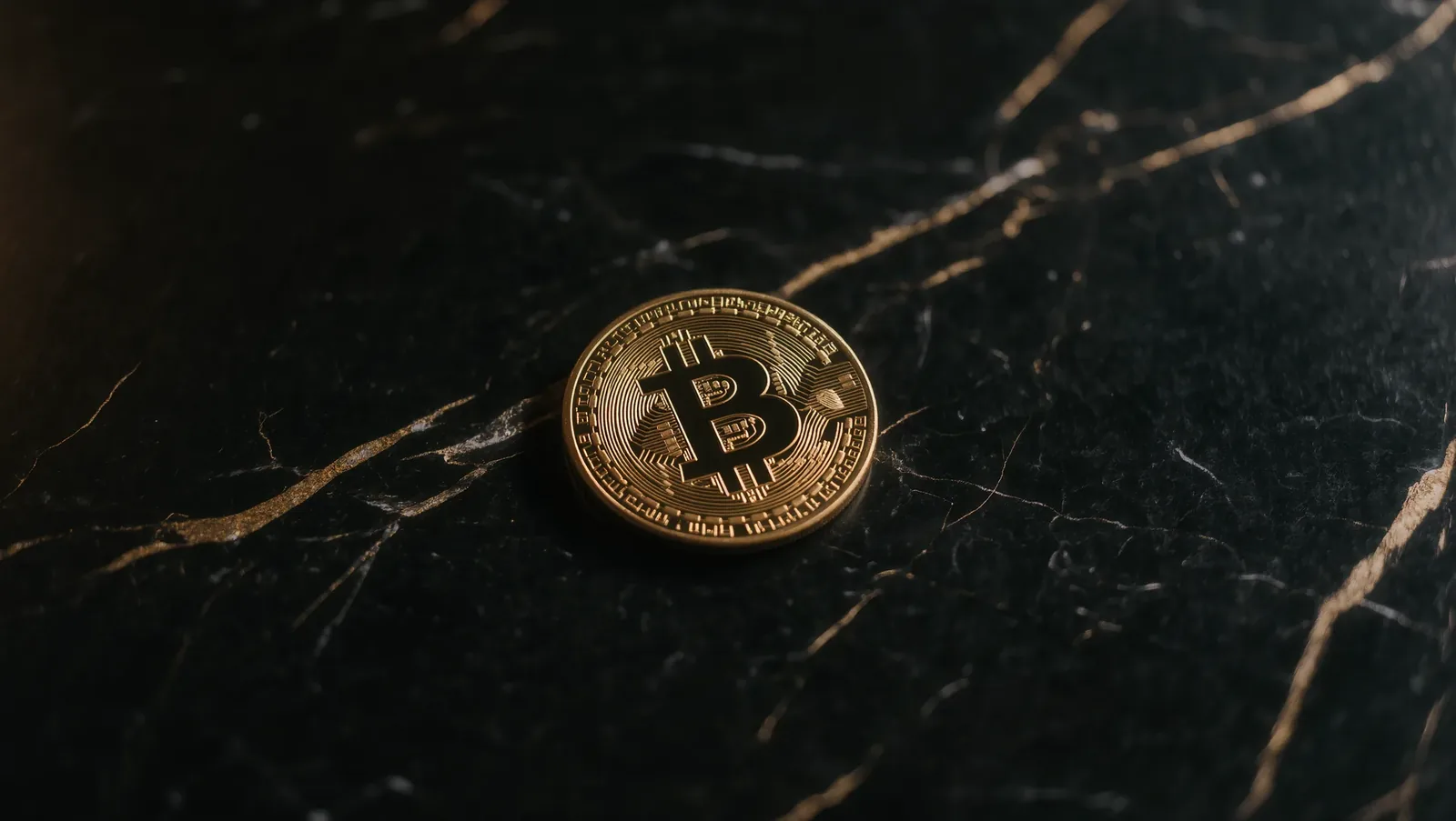 Illustration of a sharply jagged price line with a golden bitcoin coin in the foreground
