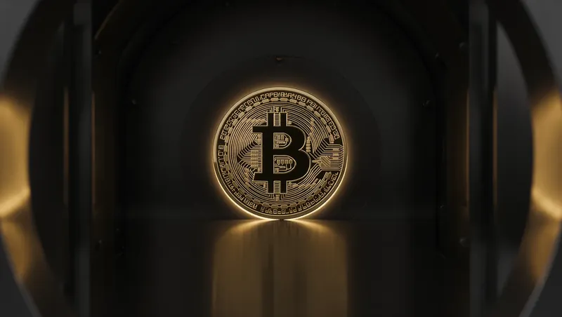 Illustration: coins behind a warning sign, with a screen showing price curves behind them