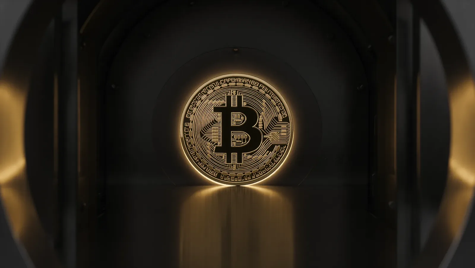 Illustration: coins behind a warning sign, with a screen showing price curves behind them