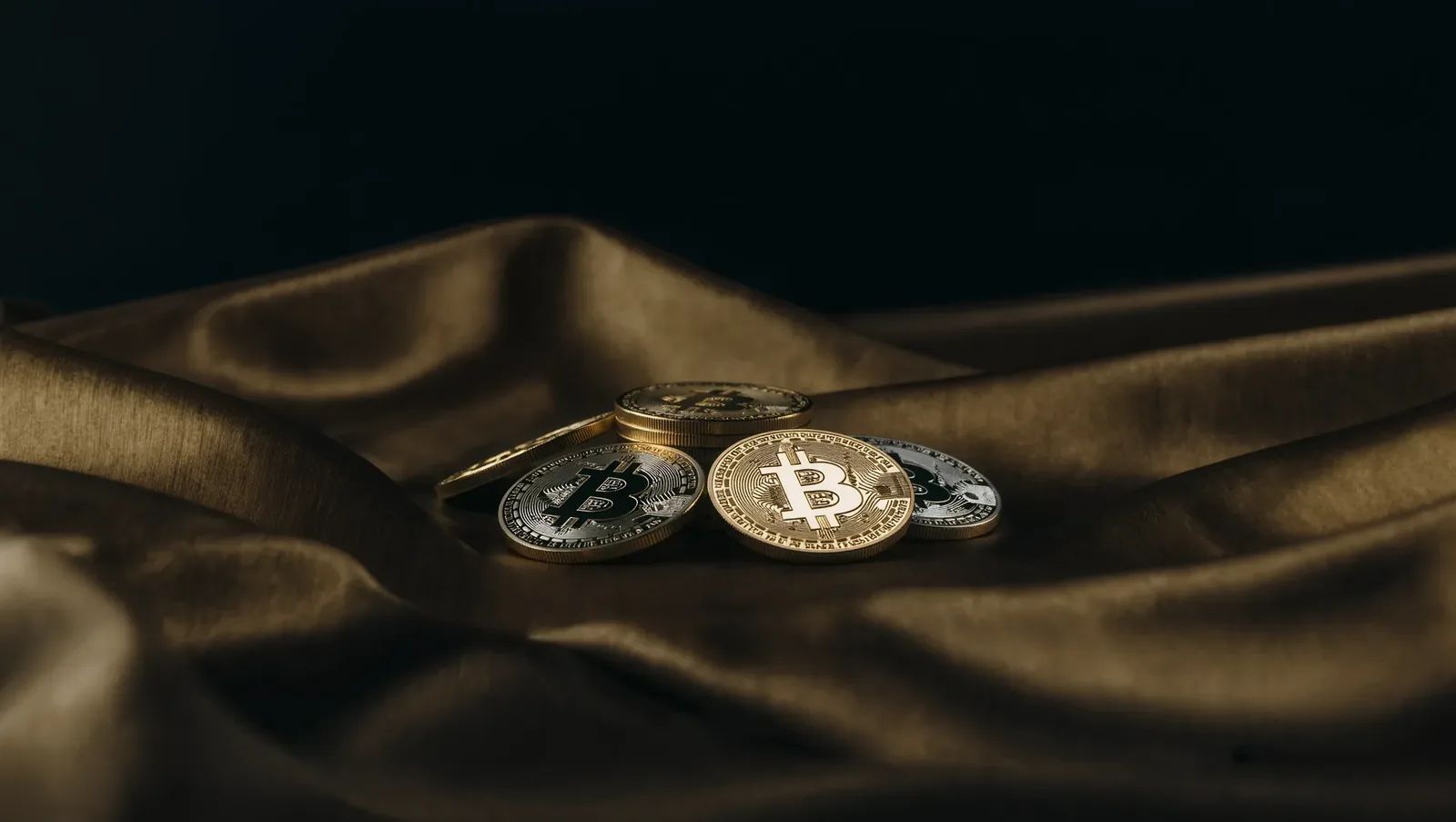 Illustration of pale coins on dark velvet, standing for crypto-assets meant to hold value
